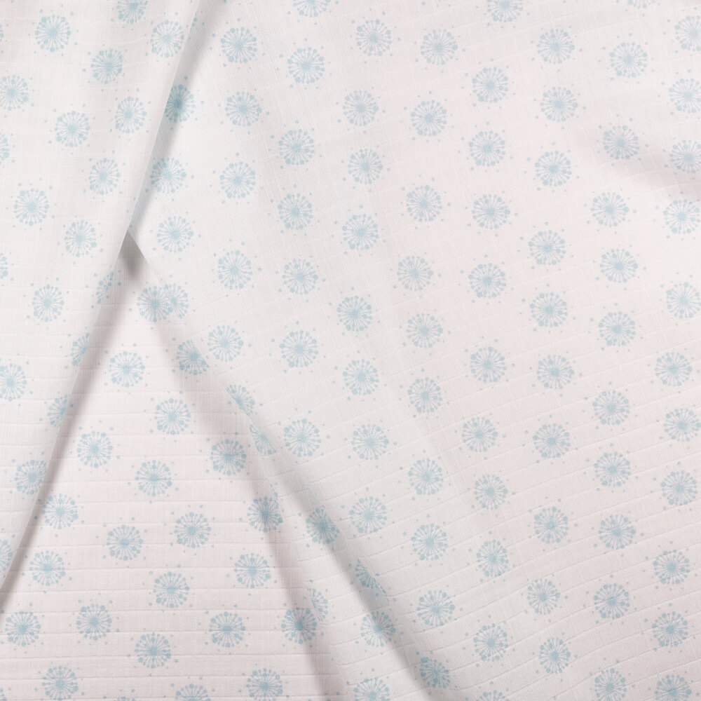 IC008 Muslin 100% Cotton Fabric White / Blue Dandelion Softened