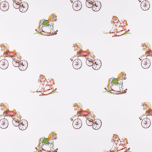 IC005 Percale 100% Cotton Fabric White / Mlt Horses Softened