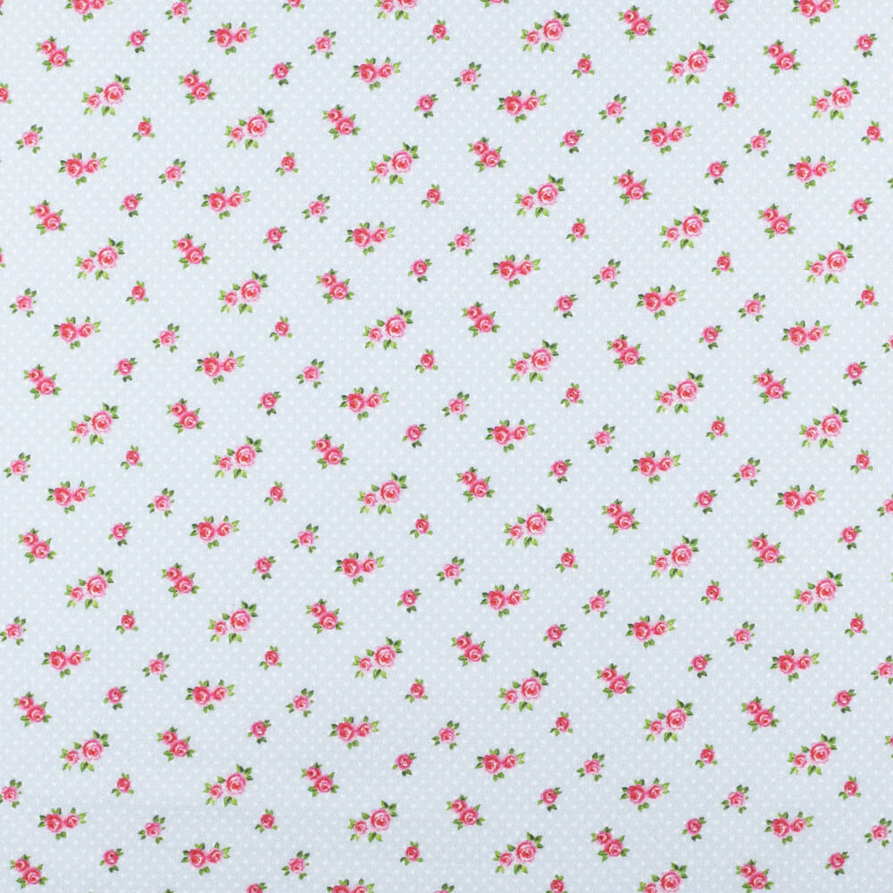 IC005 Percale Blue / Mlt Baby Roses 100% Cotton Fabric