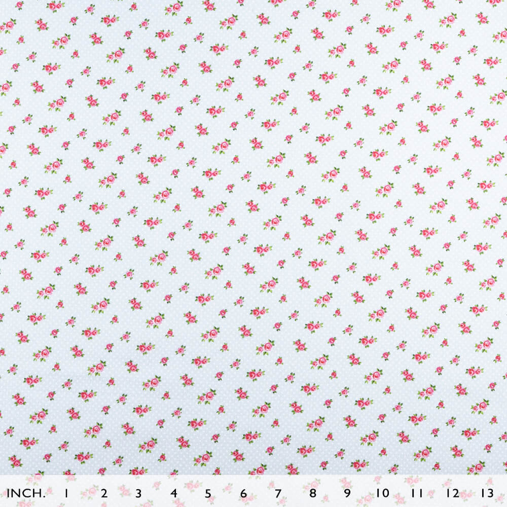 IC005 Percale 100% Cotton Fabric Blue / Mlt Baby Roses Softened