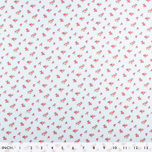 IC005 Percale 100% Cotton Fabric Blue / Mlt Baby Roses Softened