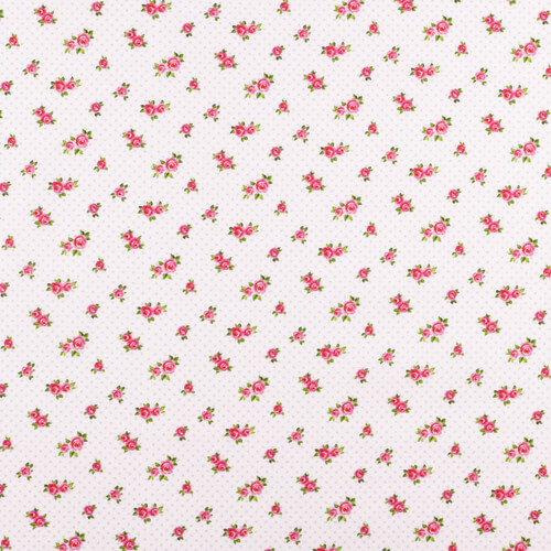 IC005 Percale 100% Cotton Fabric White / Mlt Baby Roses Softened