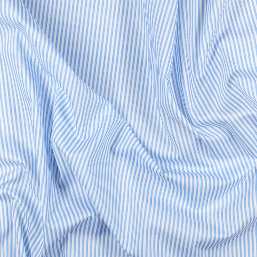 IC005 Percale 100% Cotton Fabric White / Blue Stripes Softened