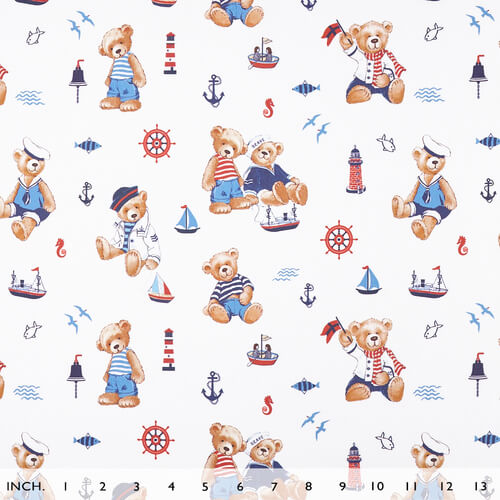 IC005 Percale 100% Cotton Fabric White / Mlt Sailors Softened