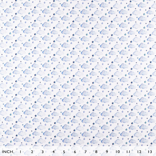 IC005 Percale 100% Cotton Fabric White / Blue Clouds Softened