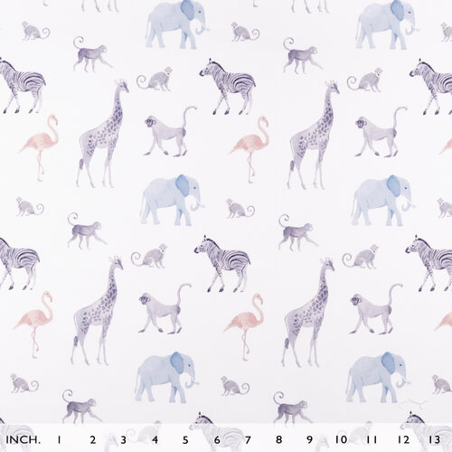 IC005 Percale 100% Cotton Fabric White / Mlt Blue Gentle Safari Softened