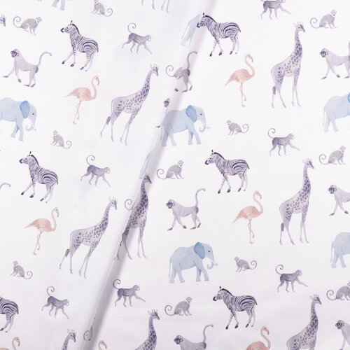 IC005 Percale 100% Cotton Fabric White / Mlt Blue Gentle Safari Softened