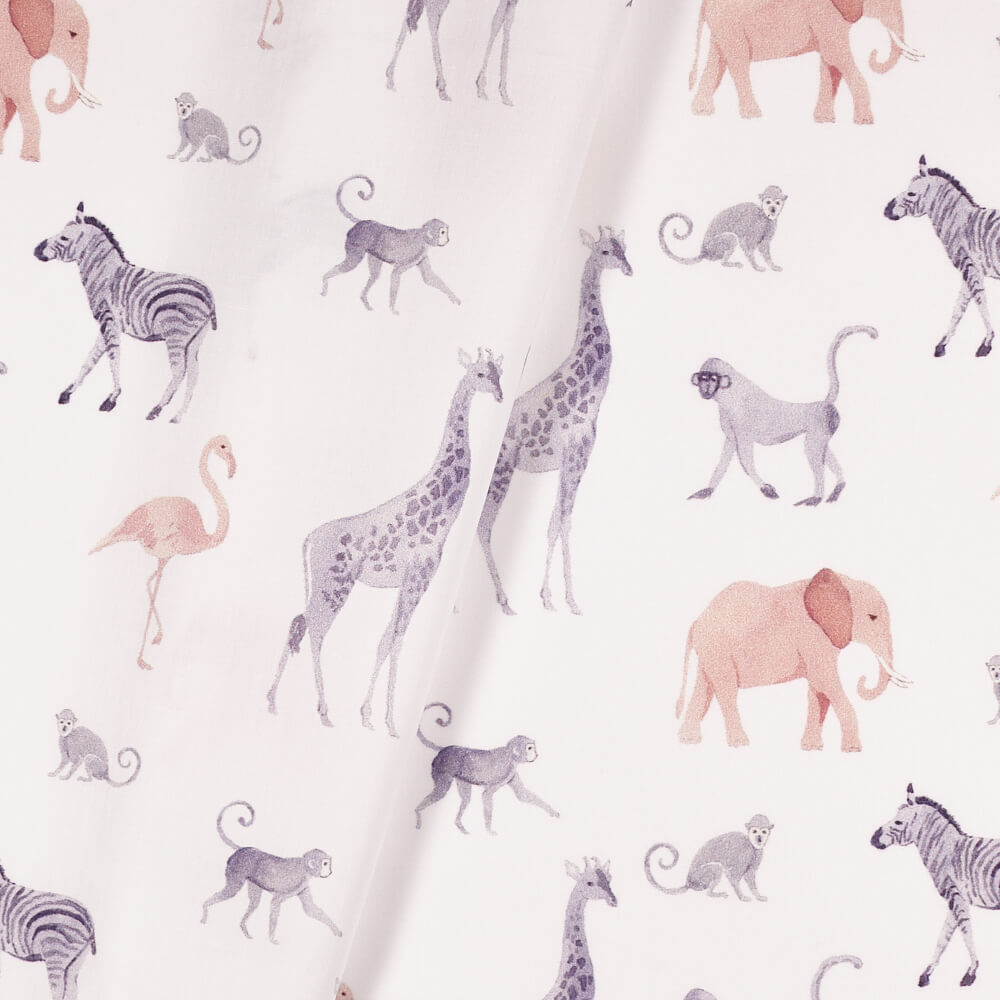 IC005 Percale 100% Cotton Fabric White / Mlt Pink Gentle Safari Softened