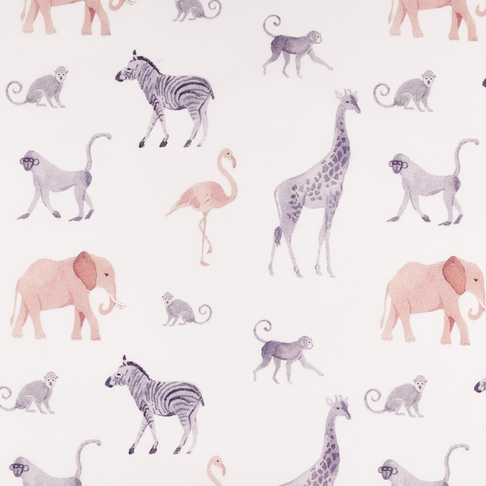 IC005 Percale 100% Cotton Fabric White / Mlt Pink Gentle Safari Softened