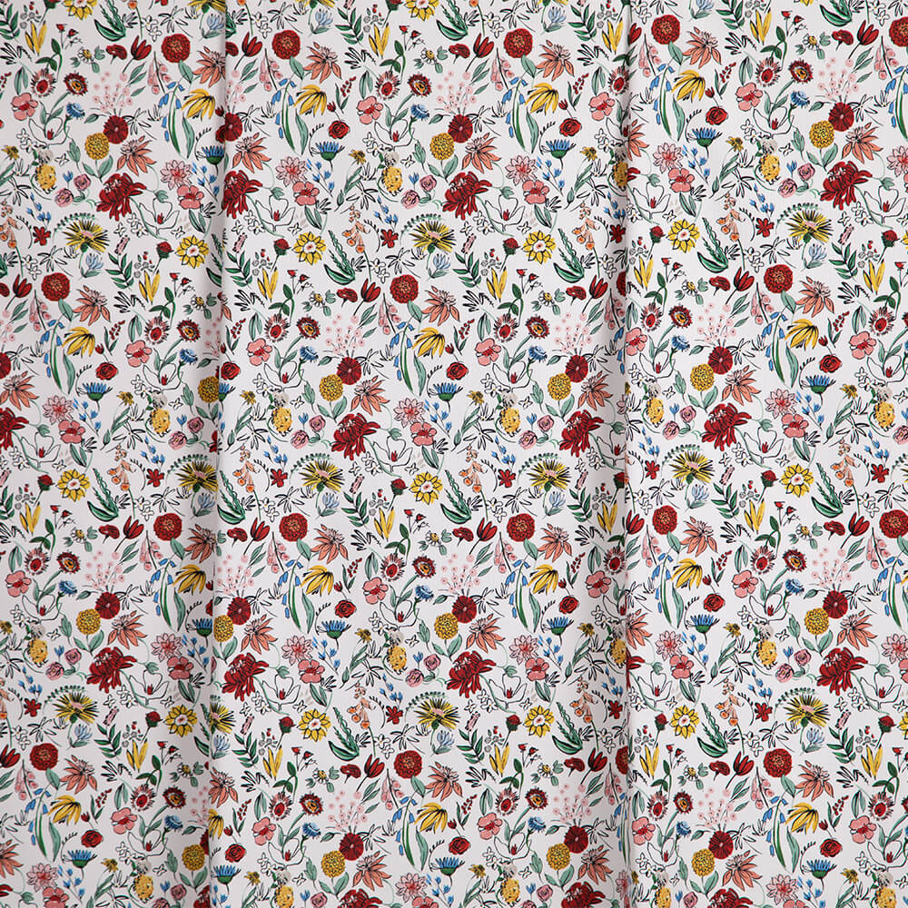 IC023 Faille 100% Cotton Fabric White / Mlt Pablo Flowers Softened