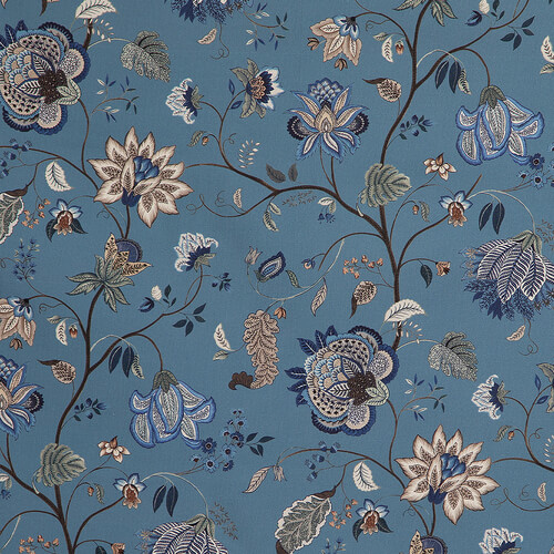 IC023 Faille Blue / Mlt Jacobean Jewelry 100% Cotton Wholesale Fabric by the Bolt