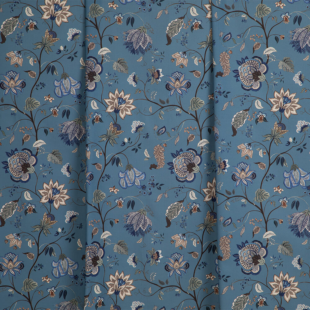 IC023 Faille 100% Cotton Fabric Blue / Mlt Jacobean Jewelry Softened