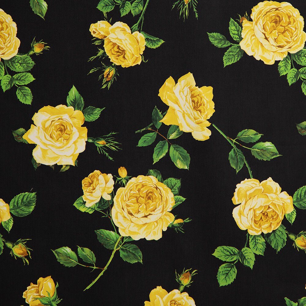 IC023 Faille Black / Mlt Donna Rosa 100% Cotton Fabric