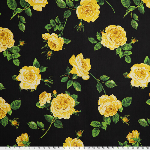 IC023 Faille 100% Cotton Fabric Black / Mlt Donna Rosa Softened