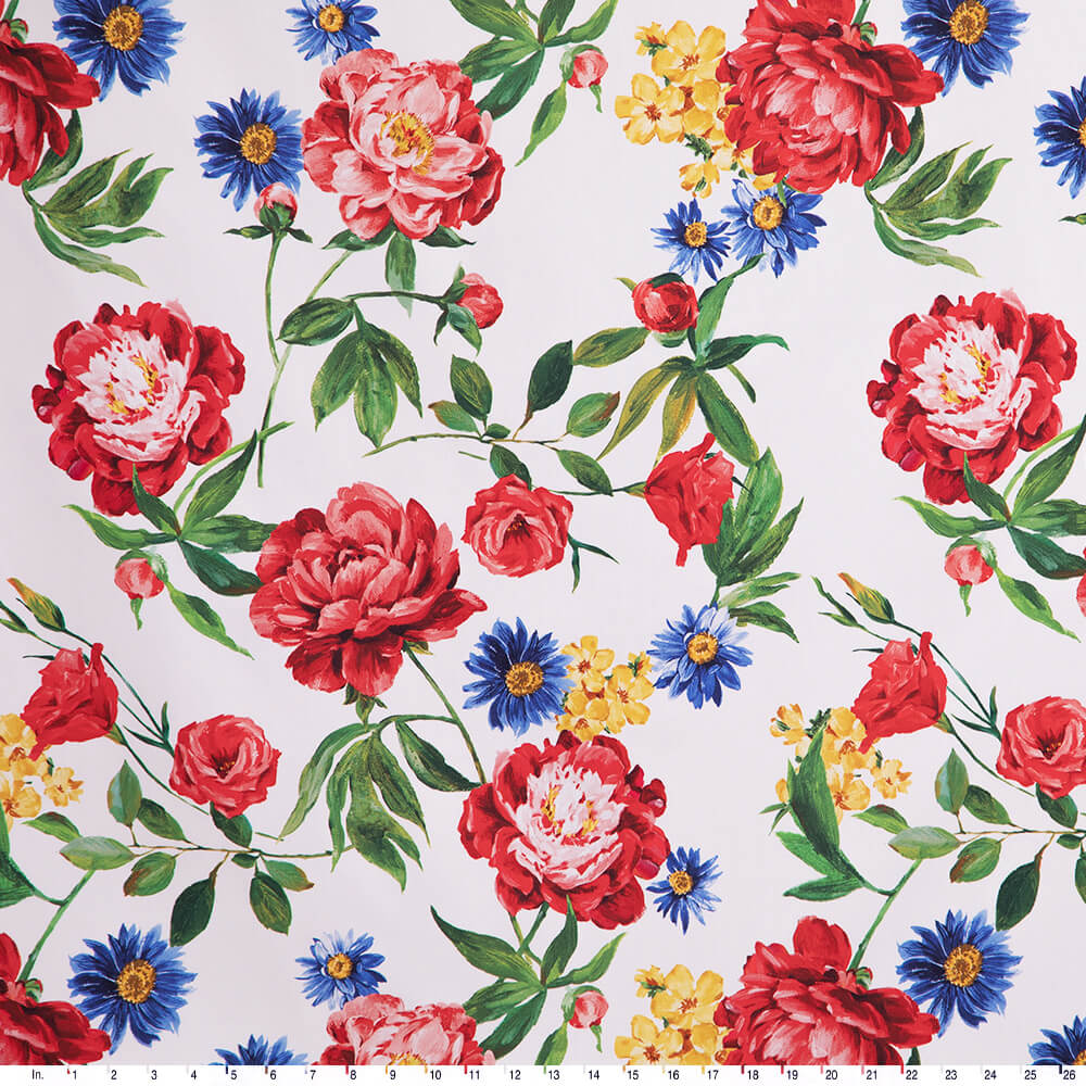 IC023 Faille 100% Cotton Fabric White / Mlt Stephanie Softened