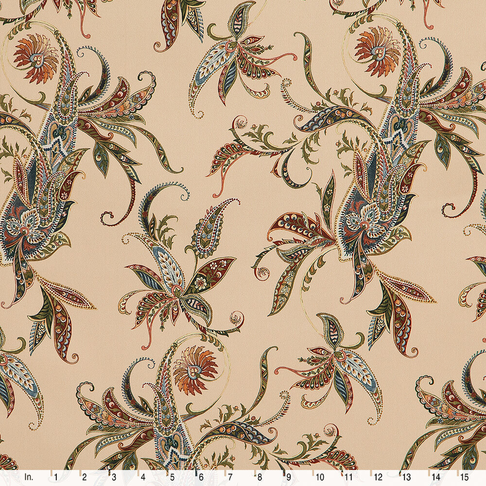 IC023 Faille 100% Cotton Fabric Vanila Cream / Mlt Paisley Serge Softened