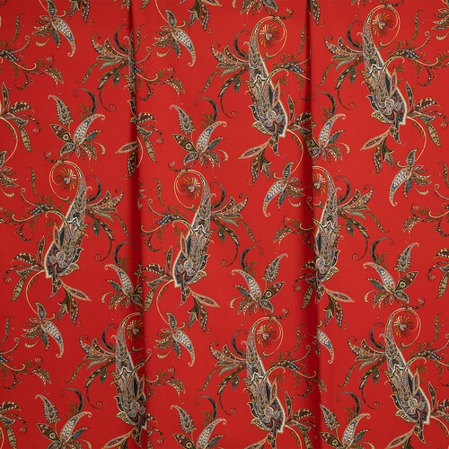 IC023 Faille 100% Cotton Fabric Red / Mlt Paisley Serge Softened