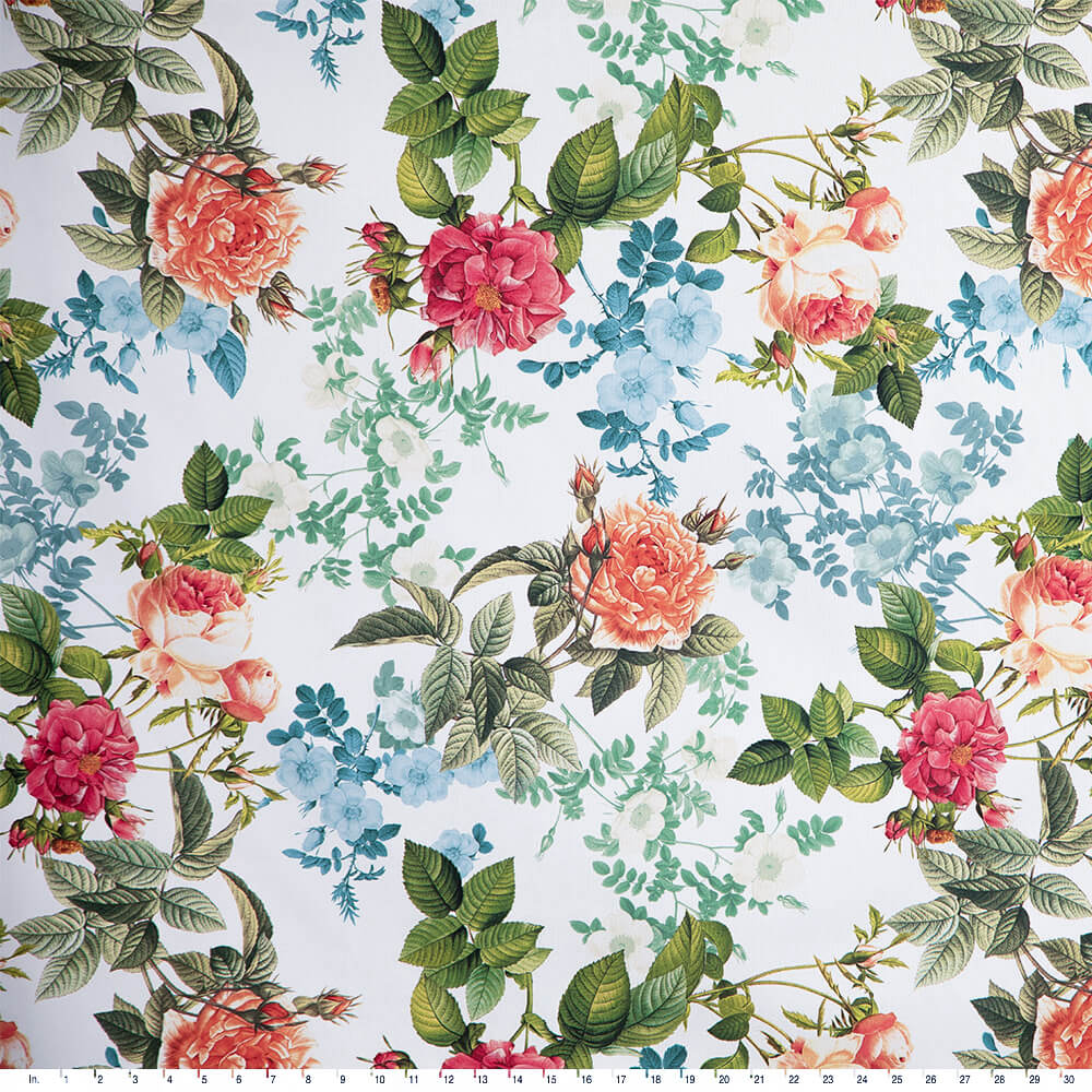 IC023 Faille 100% Cotton Fabric White / Mlt Elisabeth Softened