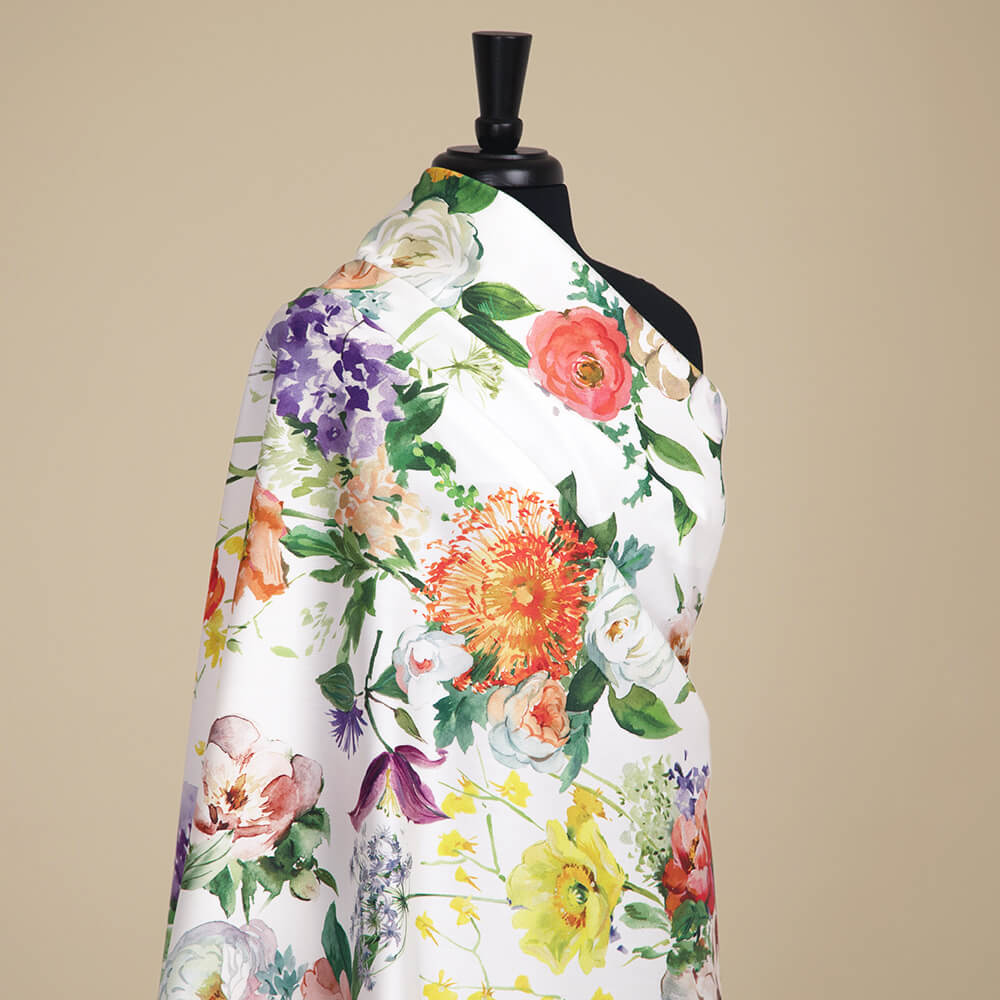 IC023 Faille 100% Cotton Fabric White / Mlt  Artemina Softened