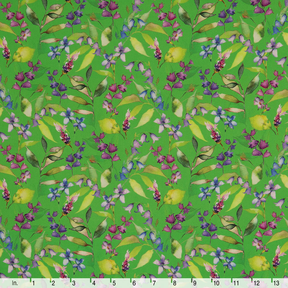 IC023 Faille 100% Cotton Fabric Vibrant Green / Mlt Blue Bell Softened