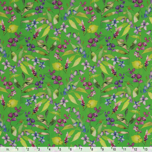 IC023 Faille 100% Cotton Fabric Vibrant Green / Mlt Blue Bell Softened