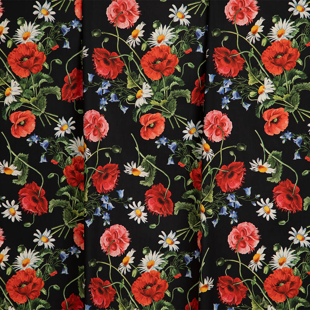 IC023 Faille 100% Cotton Fabric Black / Mlt Sophie Softened