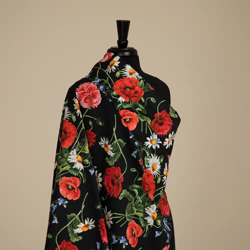 IC023 Faille 100% Cotton Fabric Black / Mlt Sophie Softened