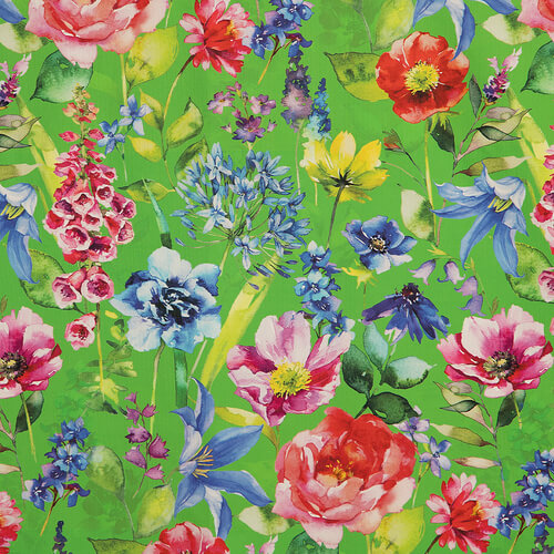 IC023 Faille Vibrant Green / Mlt Catherine 100% Cotton Wholesale Fabric by the Bolt