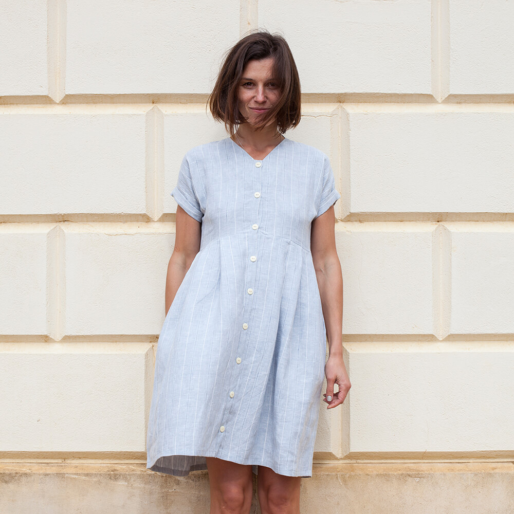 Diana - Button Down Linen Pleated Dress, Type - PDF