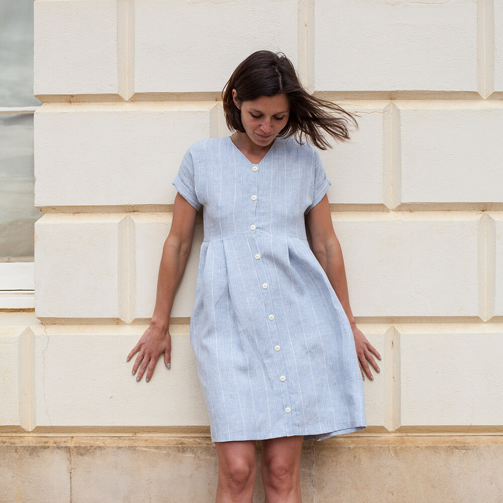 Diana - Button Down Linen Pleated Dress, Type - PDF