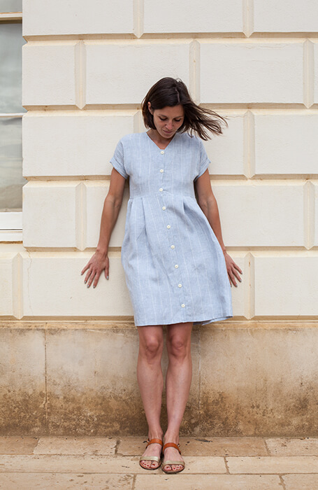 Button Down Linen Pleated Dress